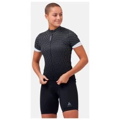 Odlo - Women's T-Shirt S/U Collar S/S FZ Essential Print - Cycling Jersey -Outdoor sportswear odlo womens t shirt s u collar s s fz essential print cycling jersey detail 4